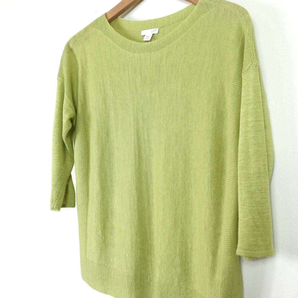 J Jill Size XS Linen Blend 1/2 Sleeve Ribbed Knit Top Chartreuse Green - Picture 2 of 8